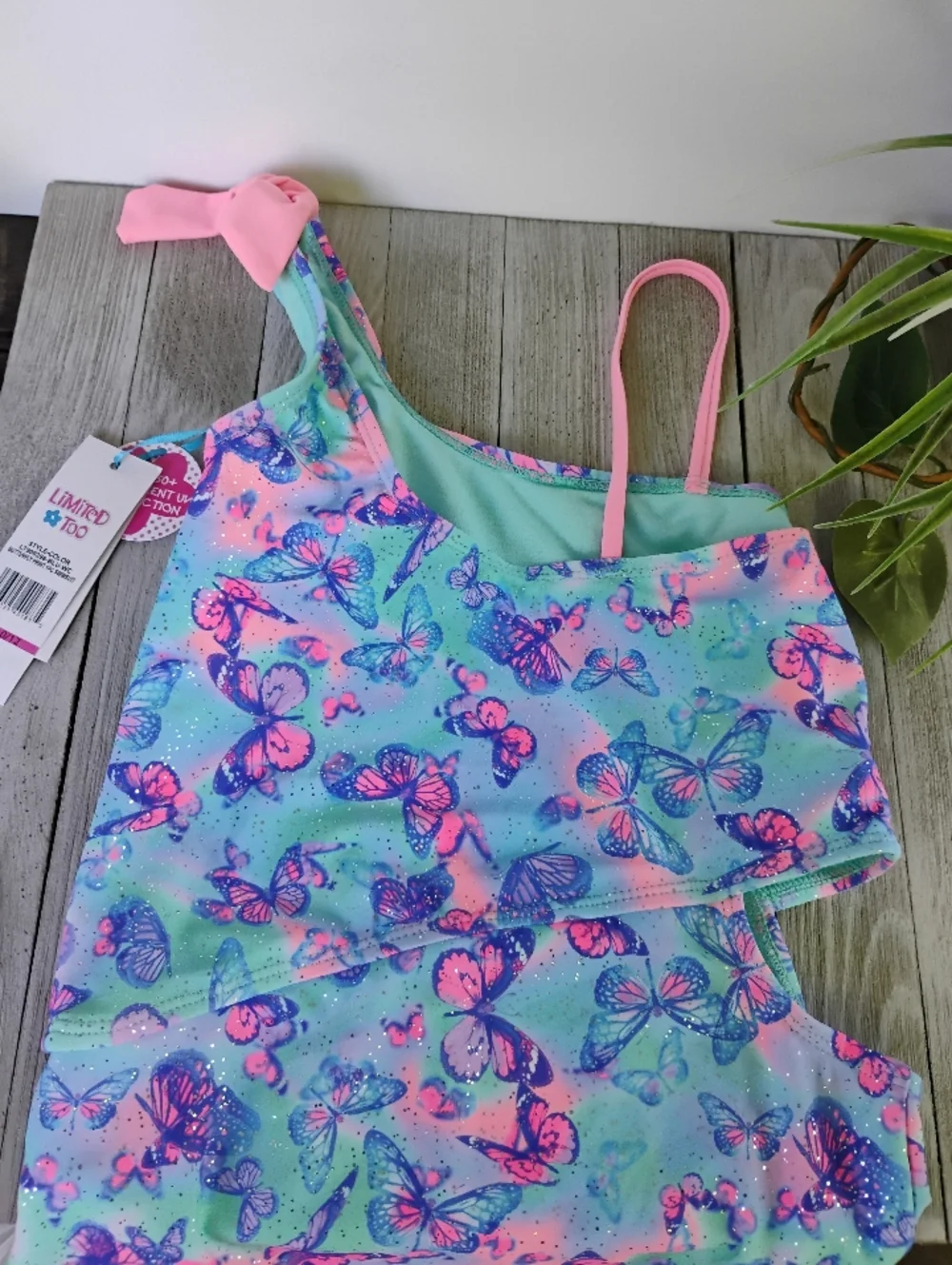 Limited Too One Piece Girls Swimsuit Butterfly 10/12 & FREE SWIM GOGGLES NWT